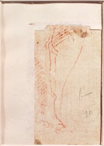 十字架に釘付けされたキリストの足の研究（紙に赤いチョーク）（verso）